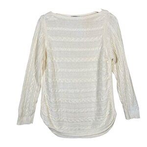 Lauren Ralph Lauren Cable Knit Sweater Women's XL Ivory Off White Boat Neck L/S